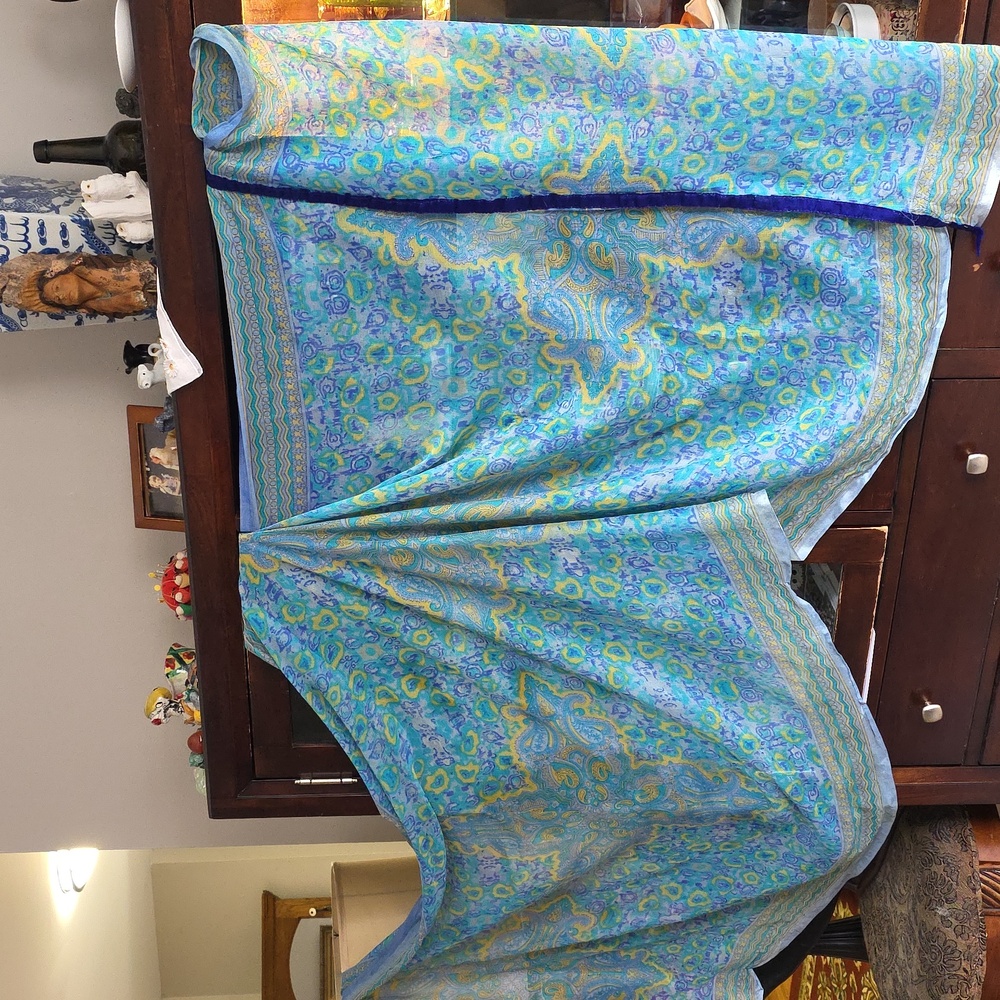 88x36" Blues Watercolored 100% Pure Silk Crepe Saree Multifunction